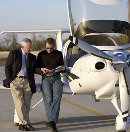 reviewing flight log by plane